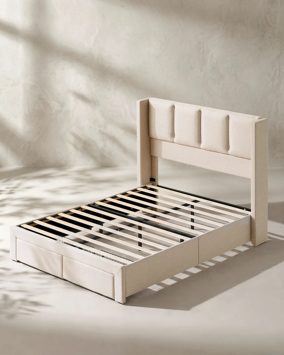 Luvon Beige Double Bed Frame white background – top view