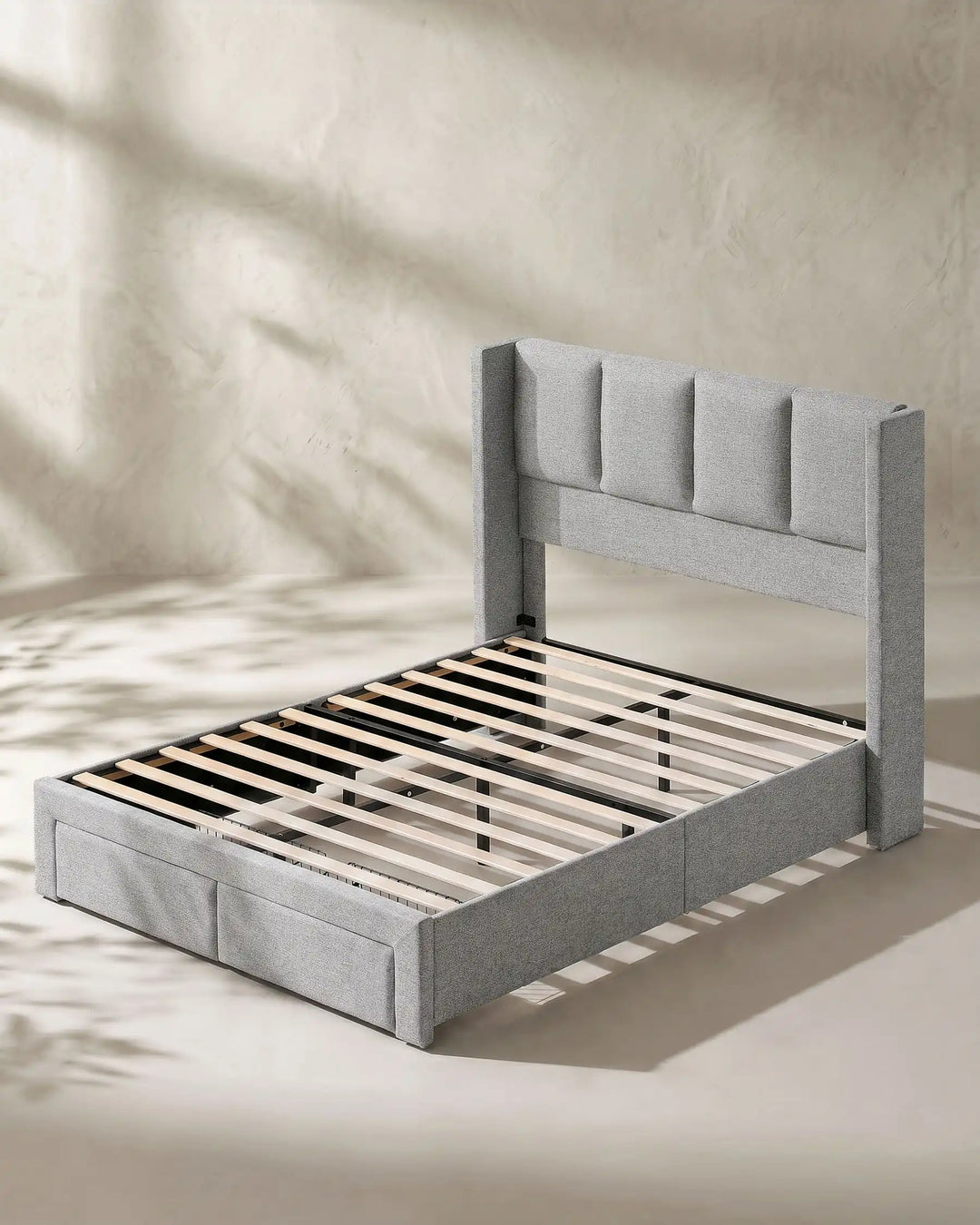 Luvon grey Double Bed Frame white background – top view