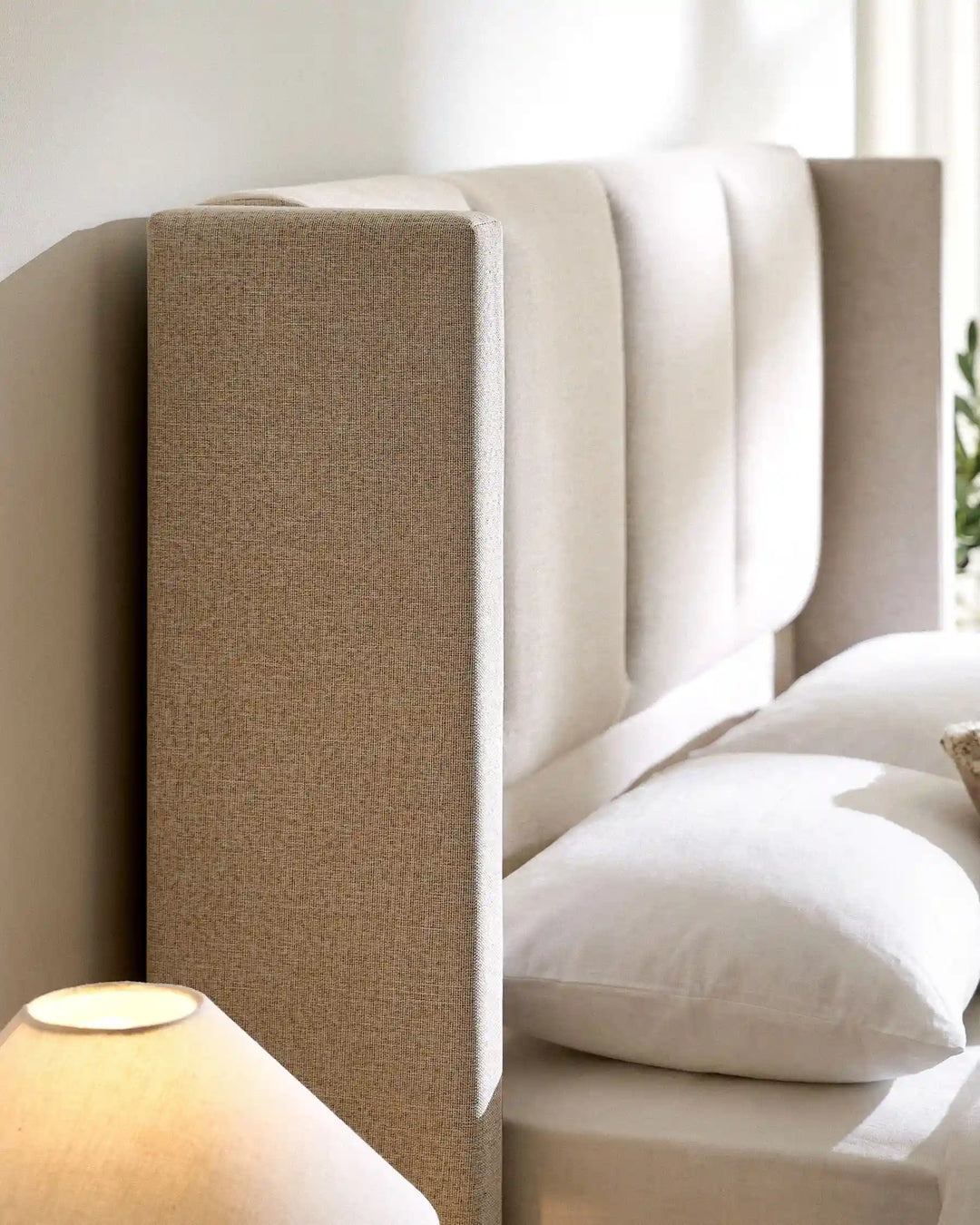 Close-up of Luvon cotton linen upholstery fabric texture in beige