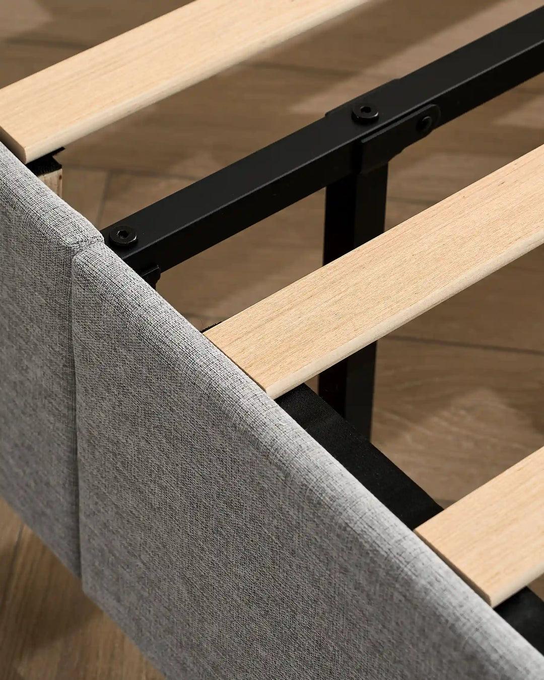 Detail of Luvon wooden slatted bed base for mattress support