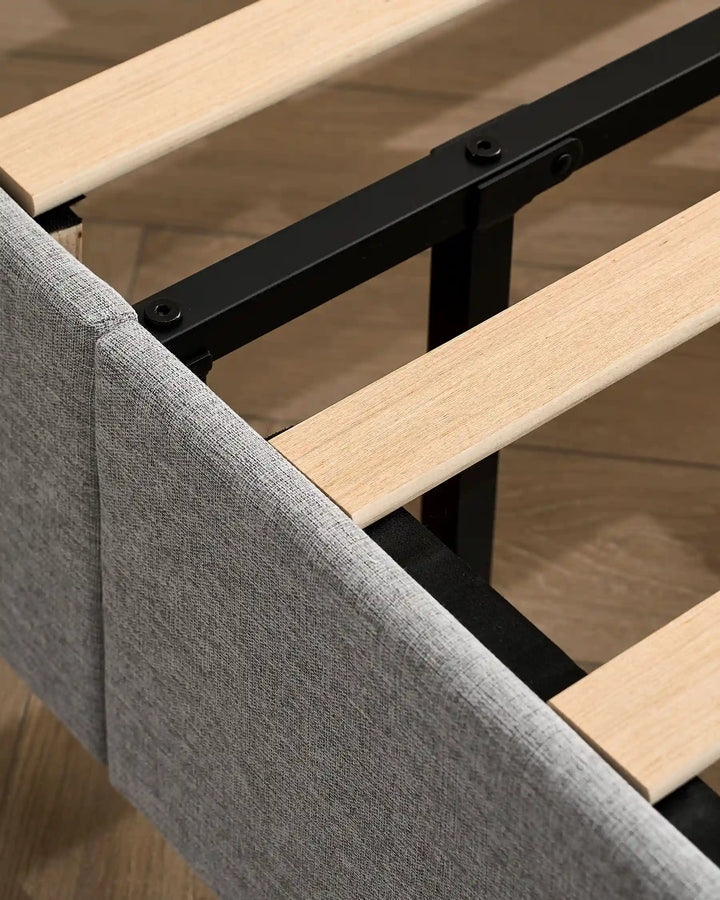 Detail of Luvon wooden slatted bed base for mattress support