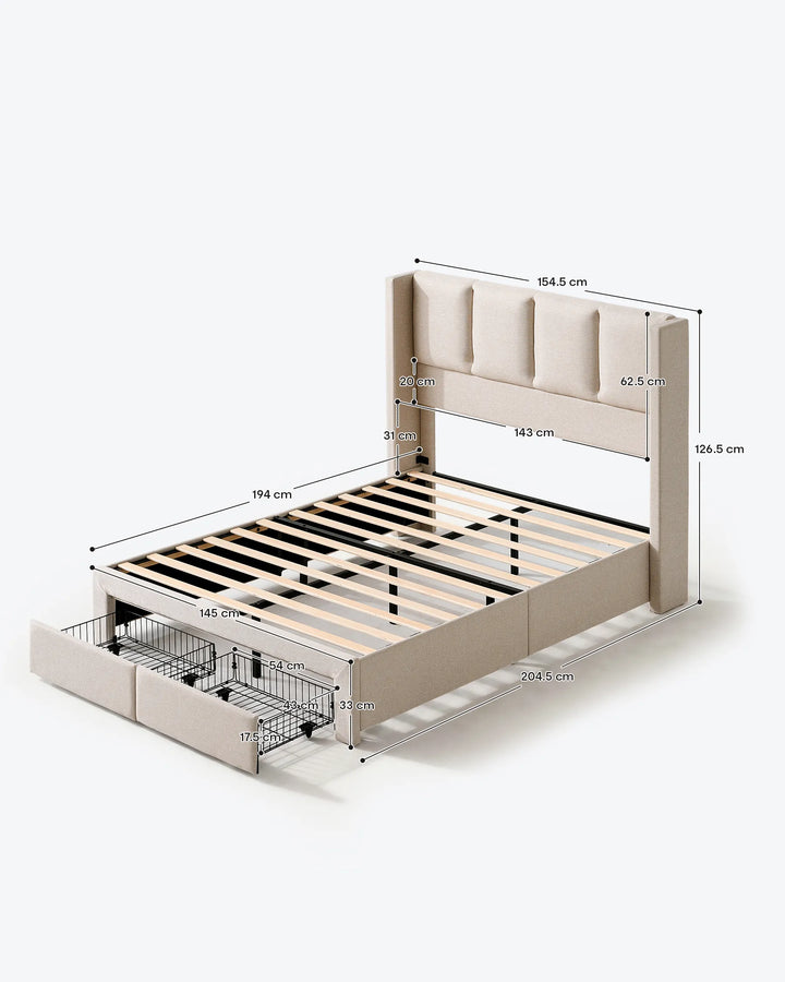 Luvon Beige Double Bed Frame dimensions and detailed size information