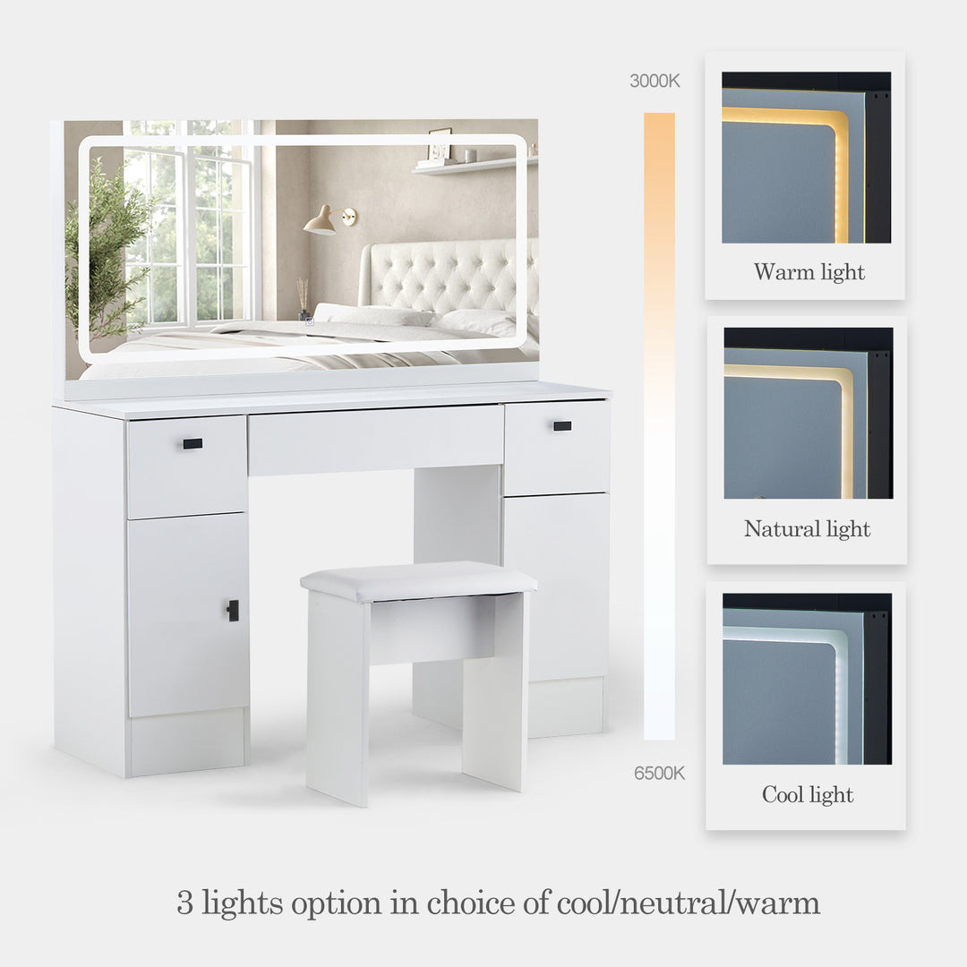 Manor Hollywood White Dressing Table [Upgrade LED Light Strips] [Charging Station]