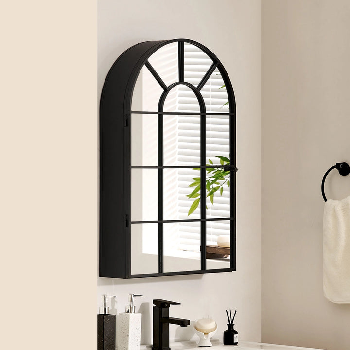 Side view of Margot arched Mirror fixed on bathroom wall