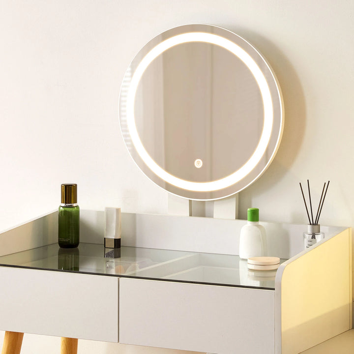 Close-up of the Marilee dressing table set’s round mirror