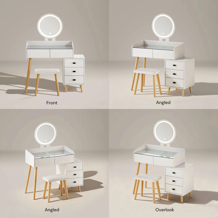 Front, side, left and right views of the Marilee dressing table