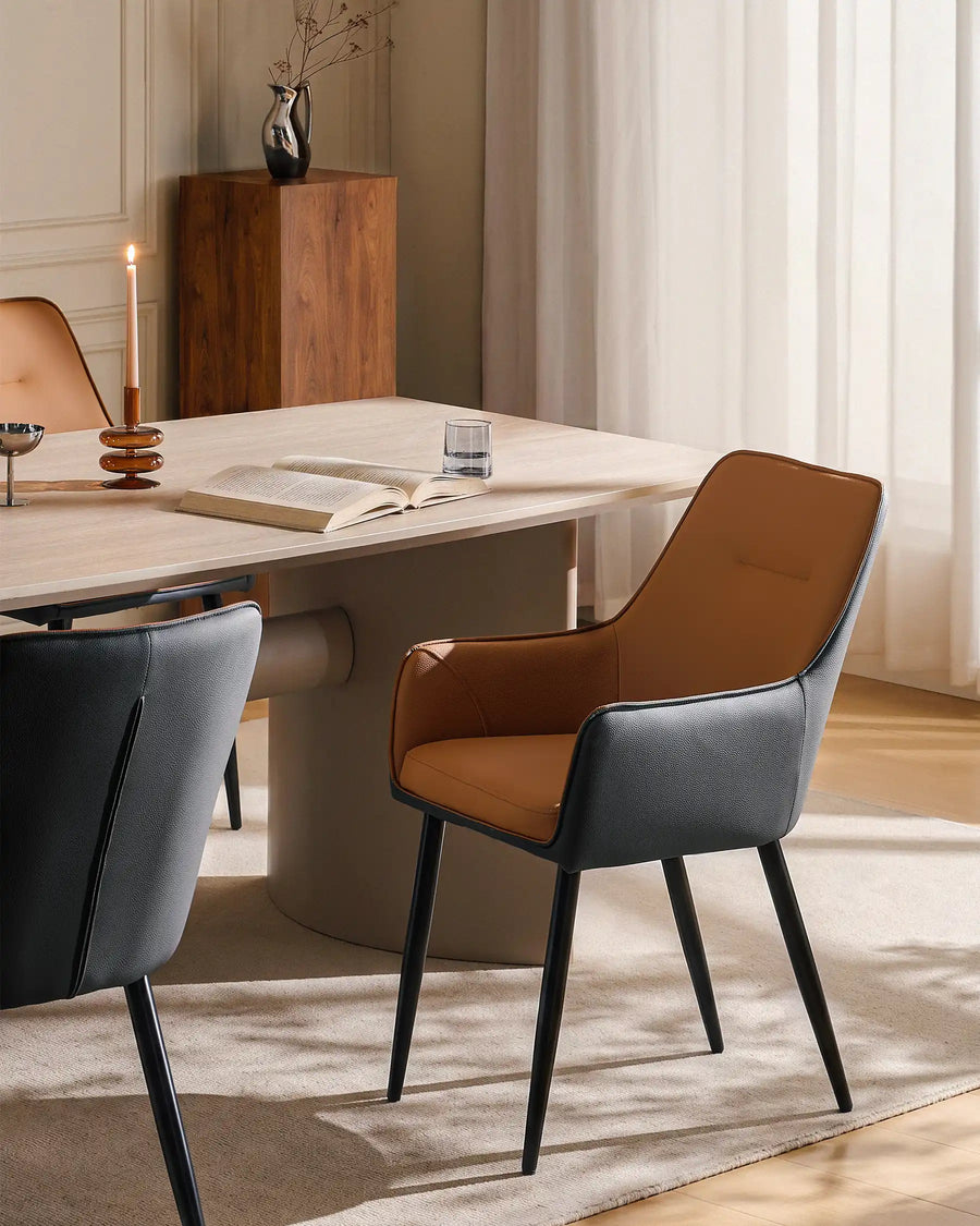 Brown Maxine Dining Chair beside a modern dining table in a contemporary dining room