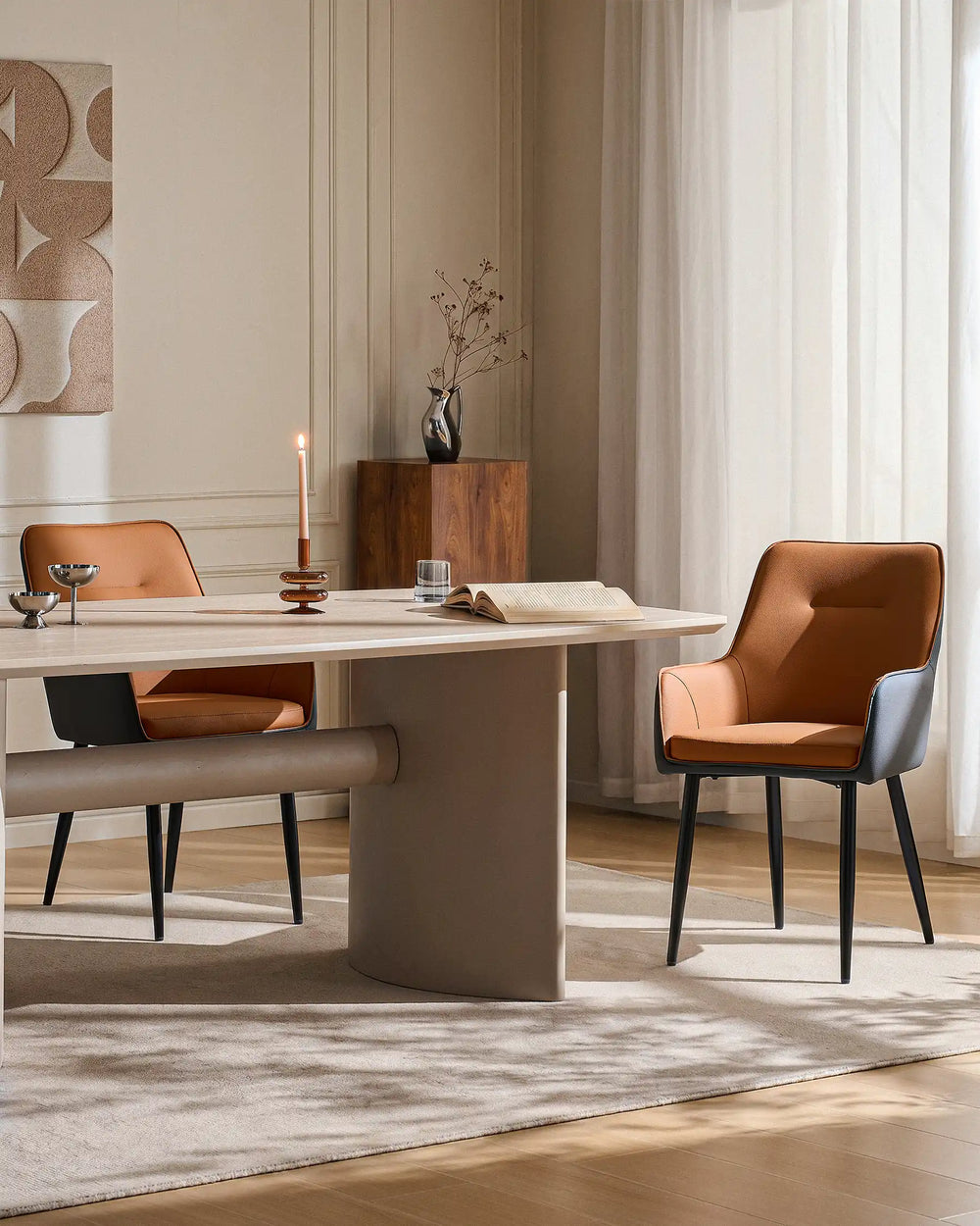 Brown Maxine Dining Chair styled in a modern dining space with dining table setting
