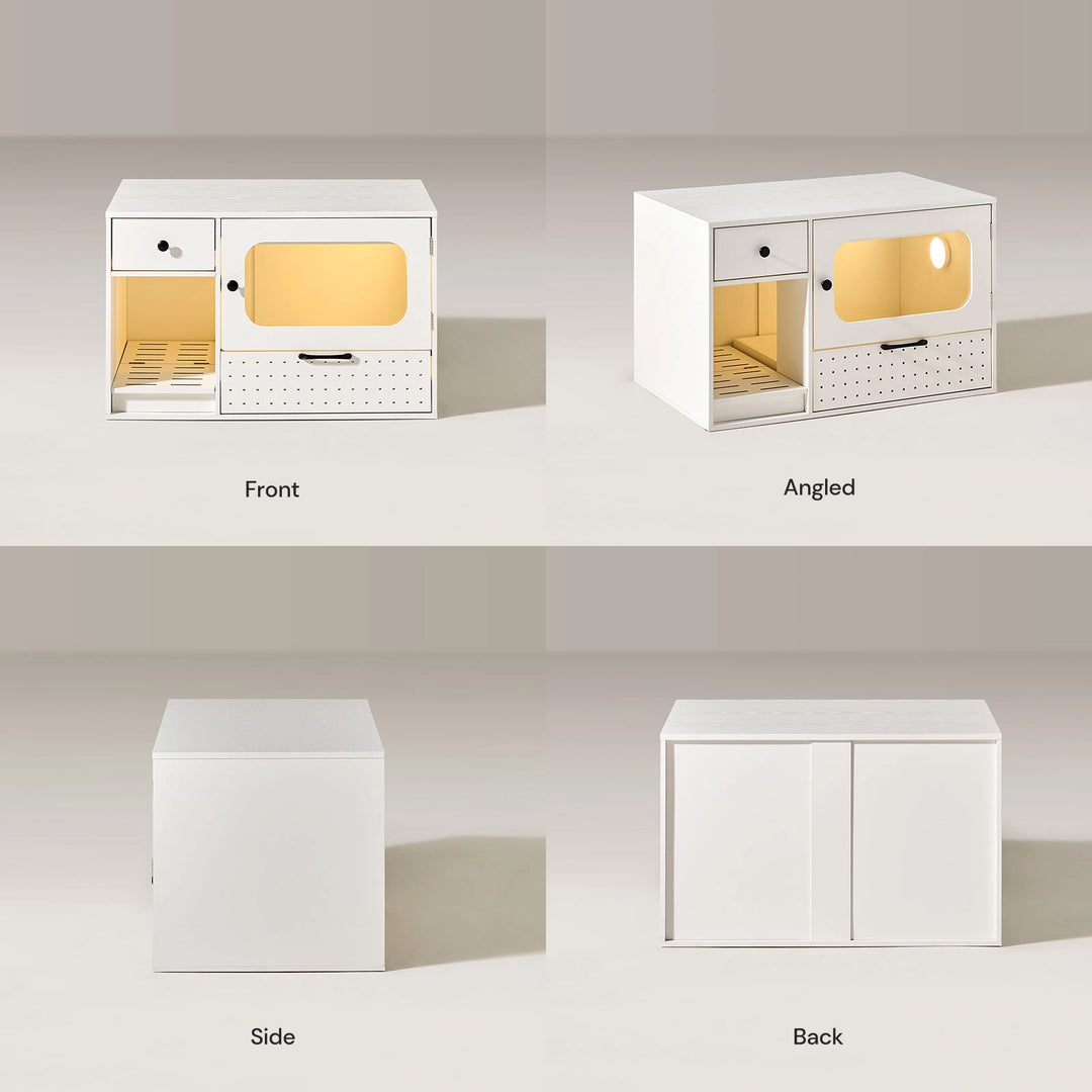 Mewi Cat Litter Box Enclosure full 360-degree view in white background
