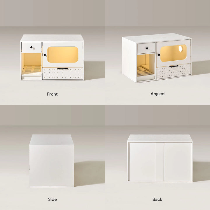 Mewi Cat Litter Box Enclosure full 360-degree view in white background