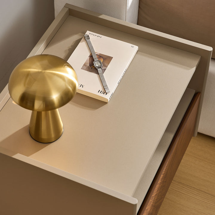 Top view of sand beige tabletop material of Milano 1 Drawer Bedside Table