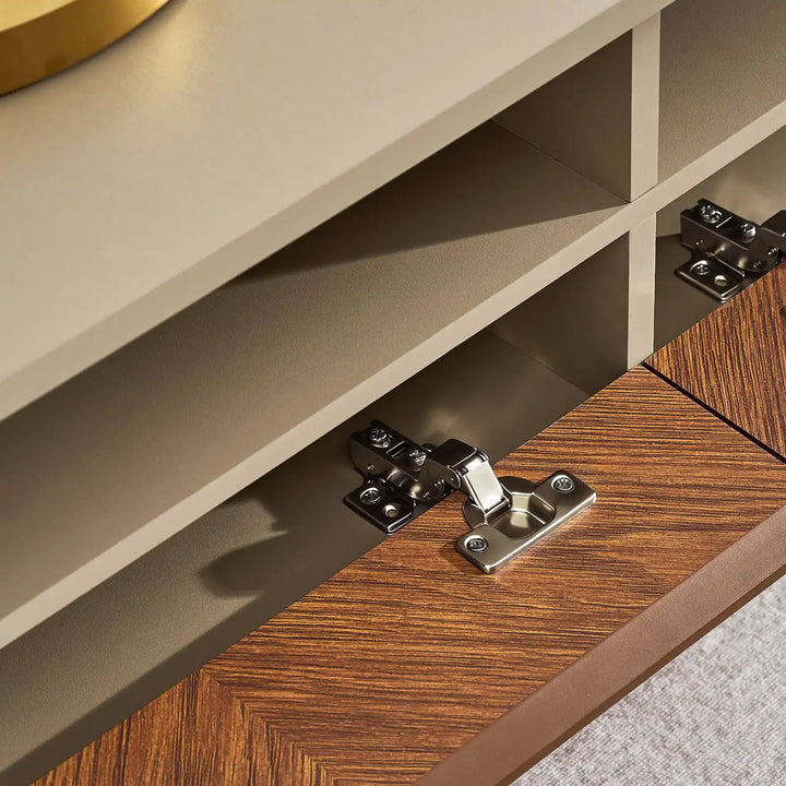 Milano Coffee Table with flip-down doors open, showing soft-closing metal hardware