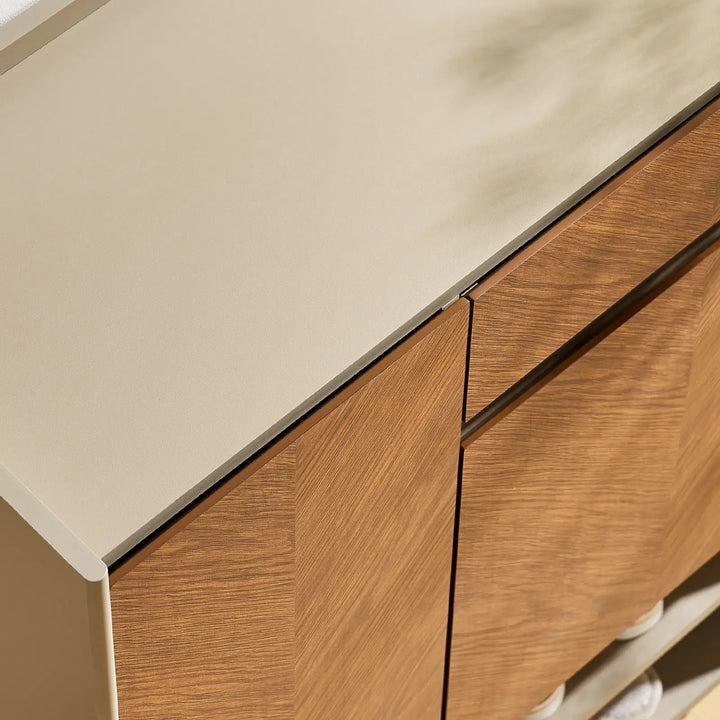 Top-down view of Milano Shoe Storage beige tabletop with spacious surface area