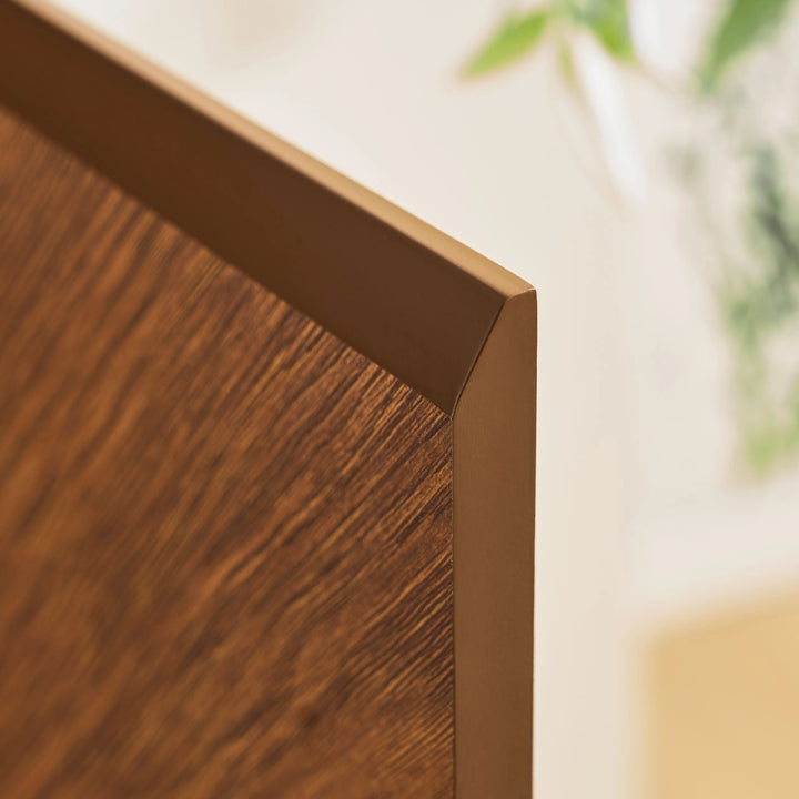 Close-up of Milano Shoe Storage metal-trimmed door edges for protection and refined detail