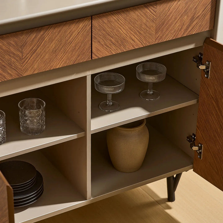 Milano Wine Bar Cabinet interior shelves with tableware storage