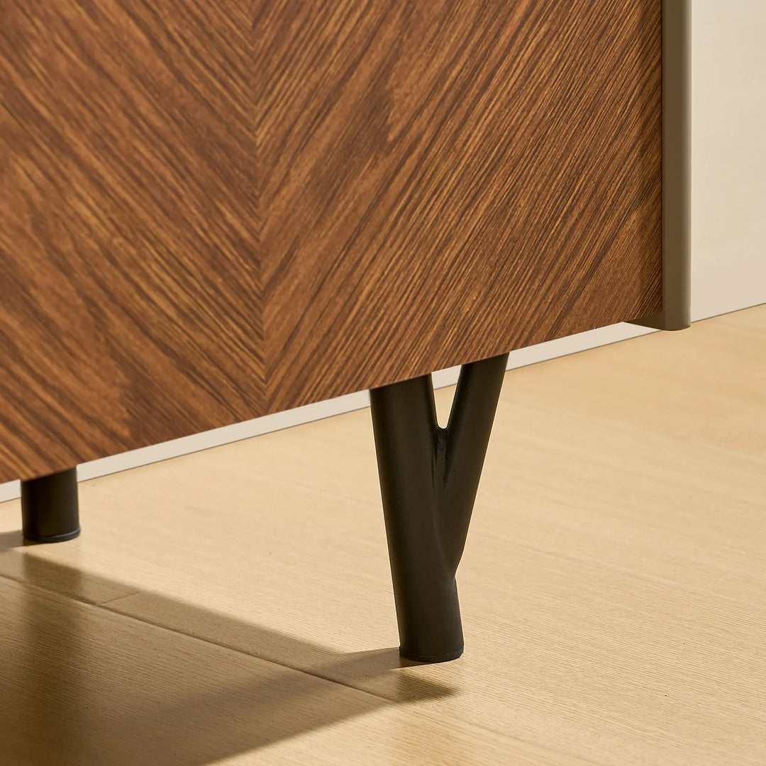 Close-up of Milano Wine Bar Cabinet black metal legs