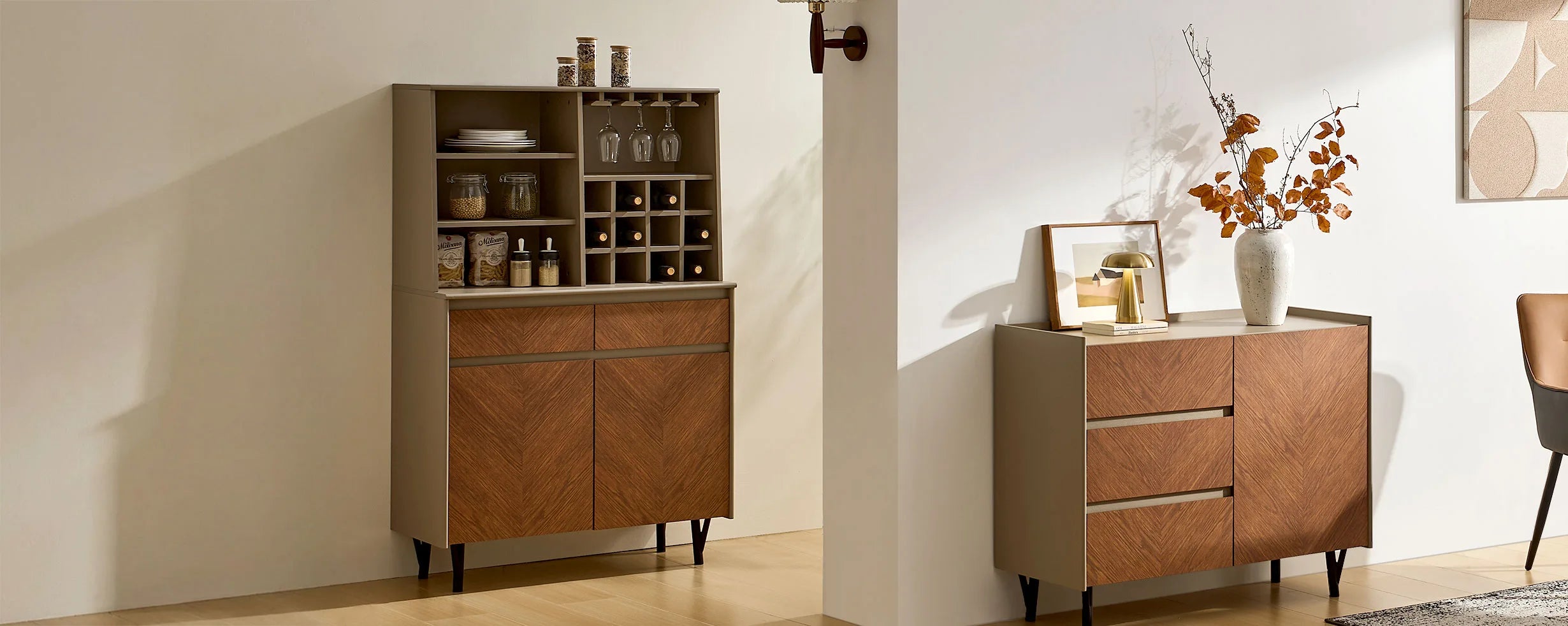 Milano Wine Bar Cabinet in dining room, side view