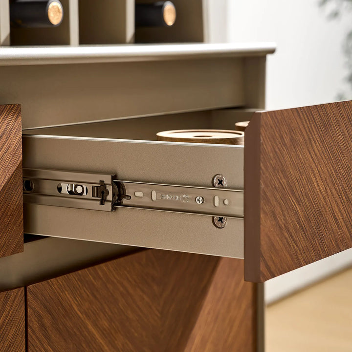 Close-up of Milano Wine Bar Cabinet thick silent drawer slides