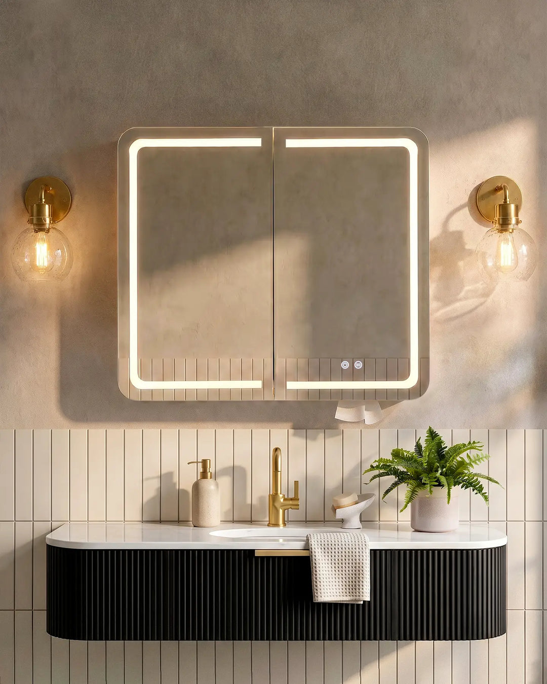 Mira anti fog bathroom mirror cabinet side view styled in contemporary 