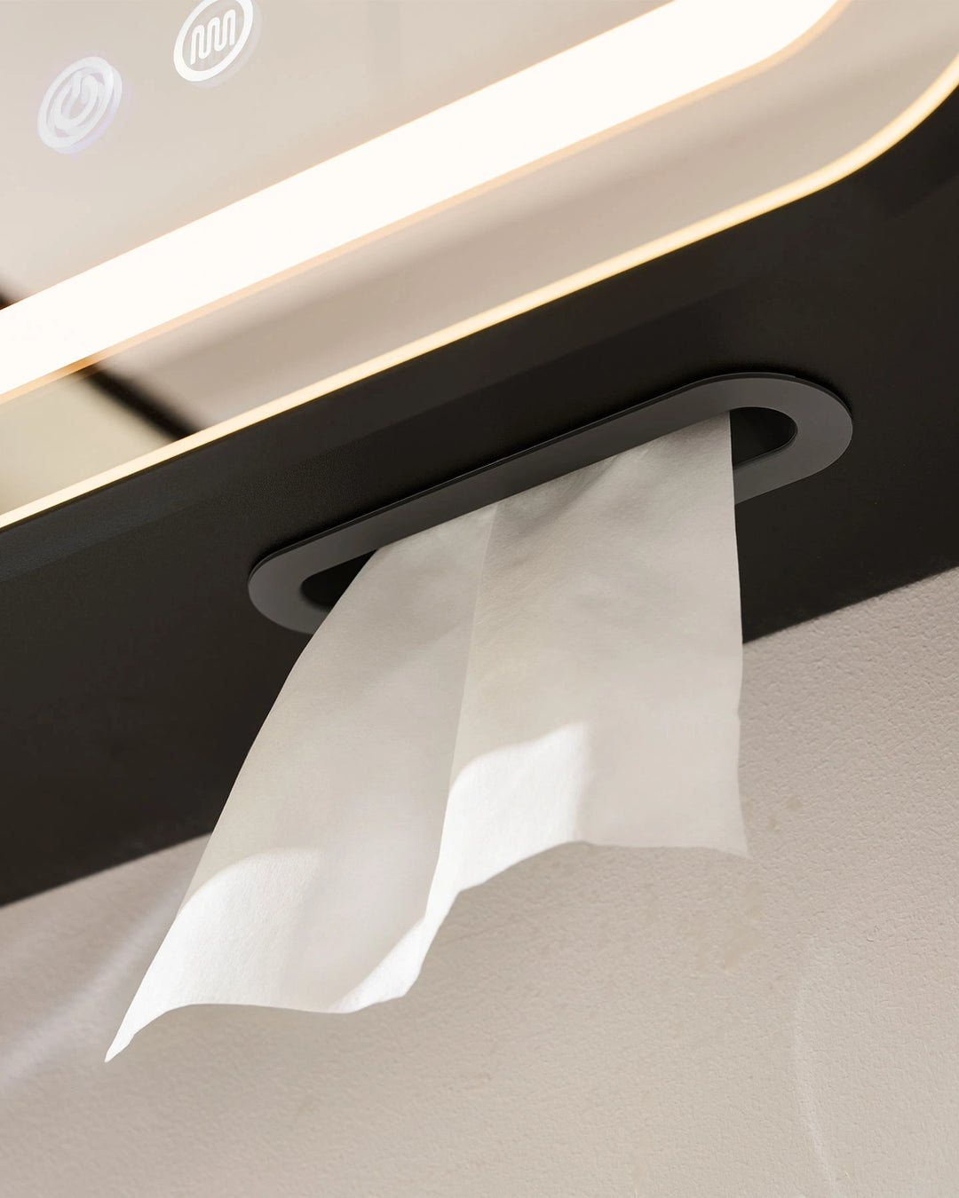 Mira bathroom mirror cabinet integrated tissue holder detail