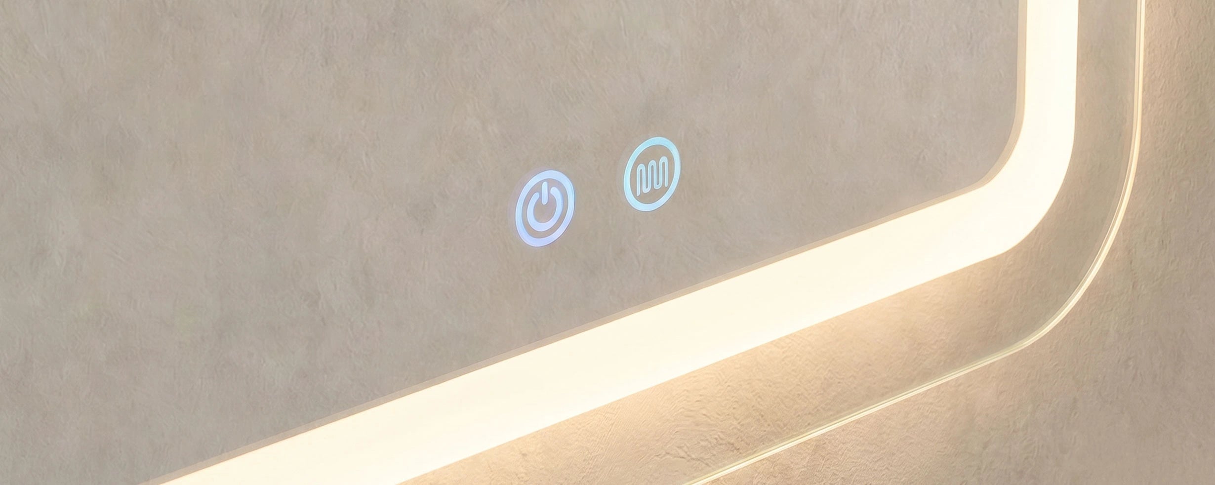 Close-up of Mira bathroom mirror cabinet mirror surface with integrated LED light strip
