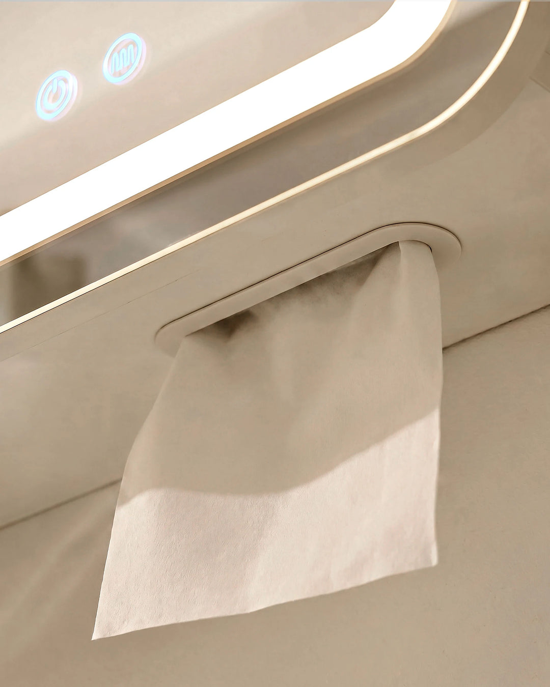 Mira bathroom mirror cabinet integrated tissue holder detail