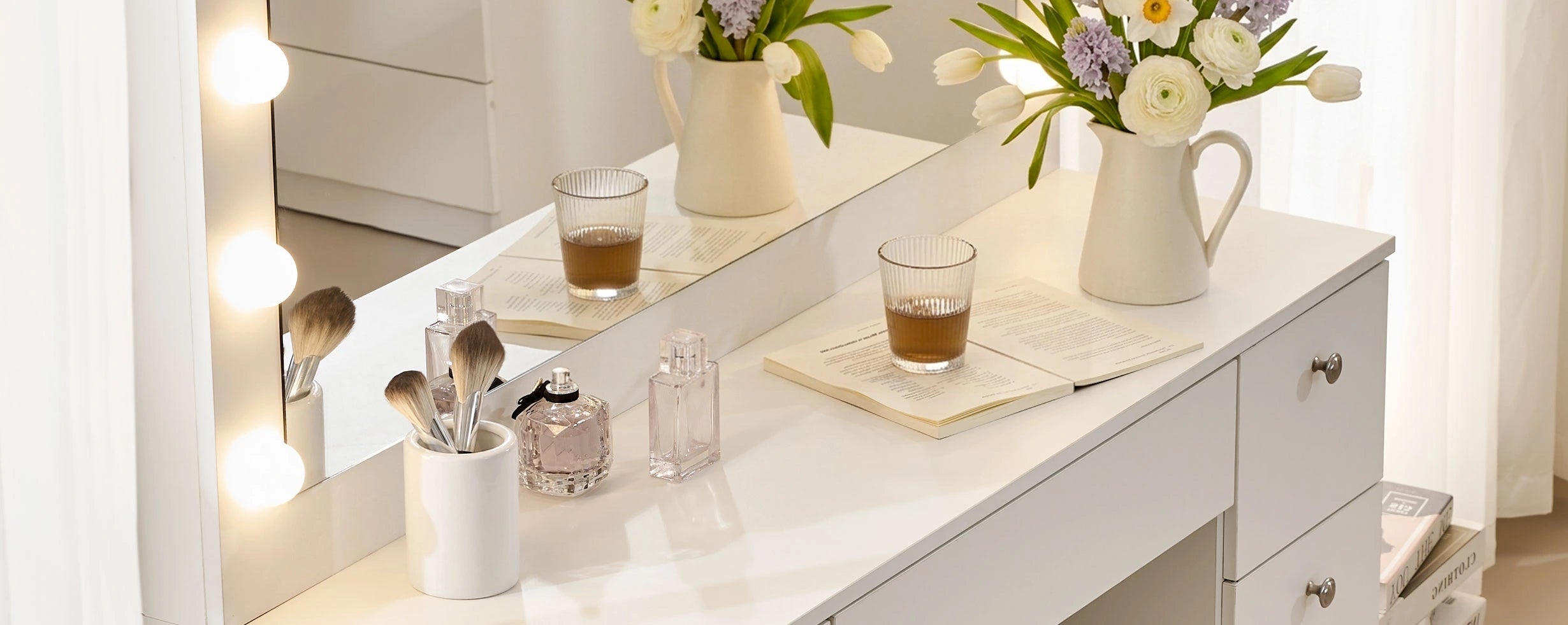 Modena Hollywood dressing table spacious tabletop, large white vanity desk UK