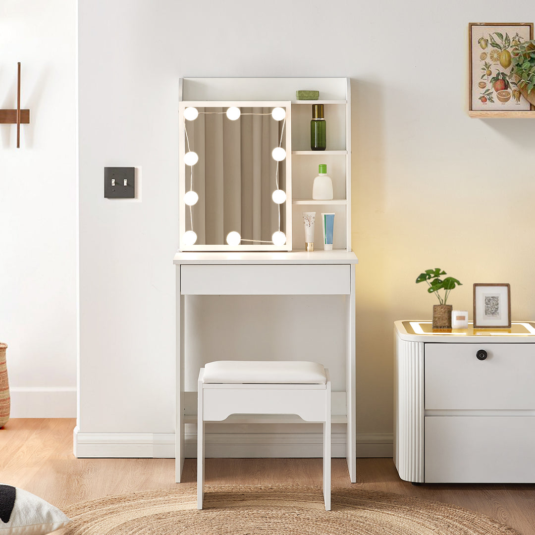 Clipop White Vanity Dressing Table Set Sliding Mirror HD Mona CLIPOP furniture Clipop White Vanity Dressing Table Set Sliding Mirror HD Mona CLIPOP furniture