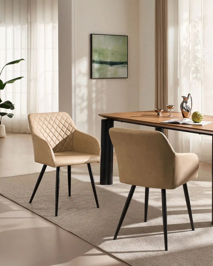 Moree beige Faux Leather Dining Chairs Styled Beside Modern Dining Table in Contemporary Dining Room