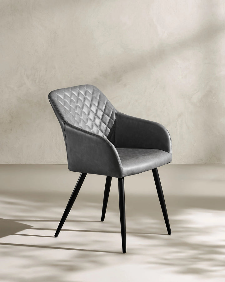 Moree light grey Faux Leather Dining Chair Side 45 Degree View on White Background with Natural Shadow