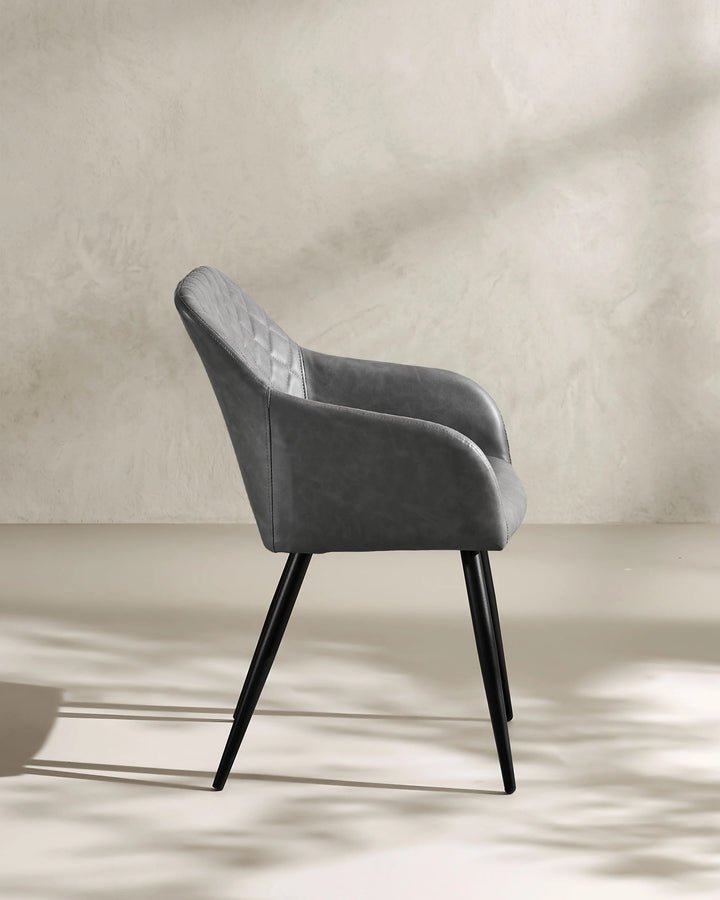 Moree light grey Faux Leather Dining Chair Side 90 Degree View on White Background with Natural Shadow