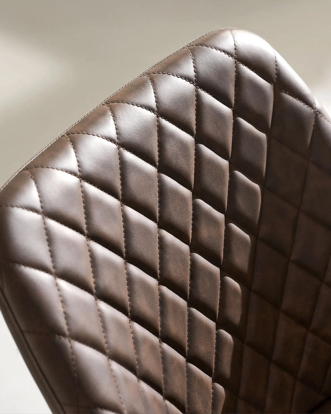 Top View Detail of Moree Brown Faux Leather Dining Chair Diamond Stitch Backrest