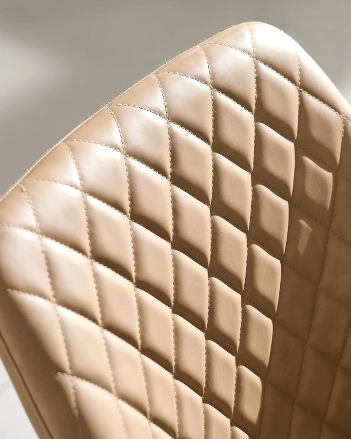Top View Detail of Moree beige Faux Leather Dining Chair Diamond Stitch Backrest