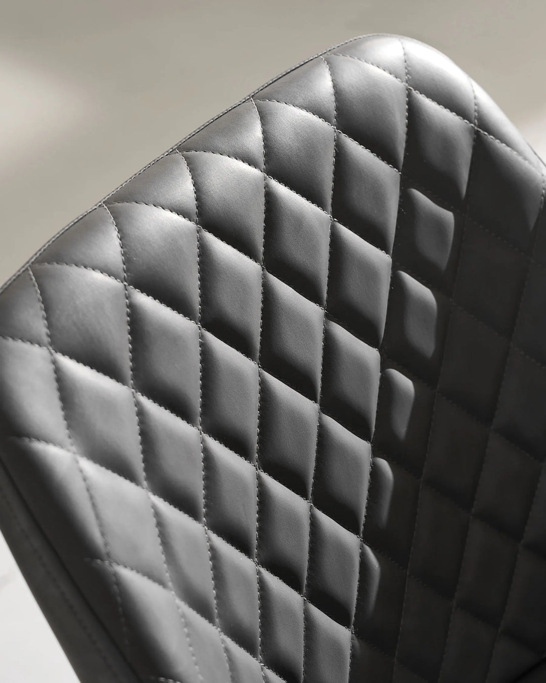 Top View Detail of Moree dark grey Faux Leather Dining Chair Diamond Stitch Backrest