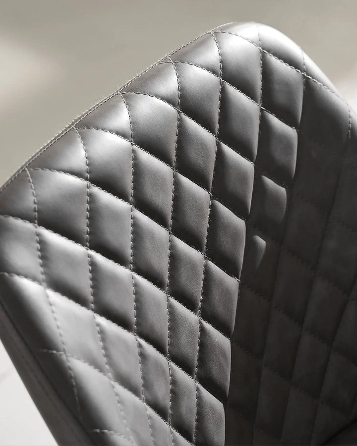 Top View Detail of Moree light grey Faux Leather Dining Chair Diamond Stitch Backrest