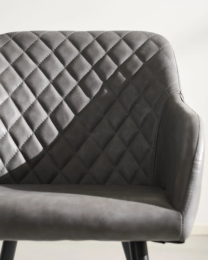 Front Detail of Moree light grey Faux Leather Dining Chair Seat, Armrests and Backrest