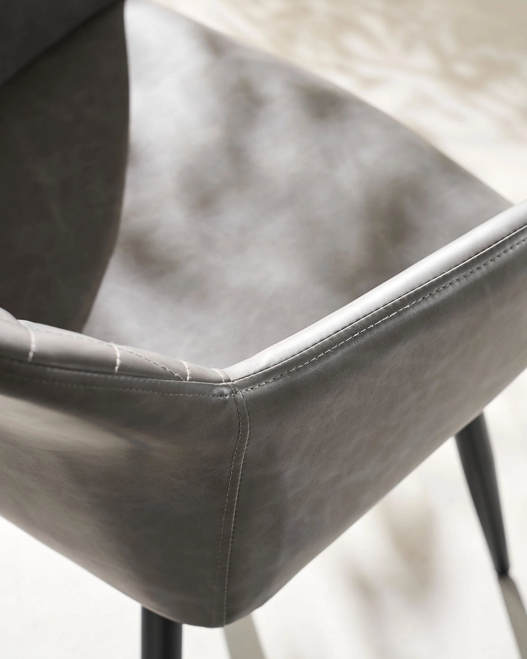 Top View of Wide Padded Seat on Moree light grey Faux Leather Dining Chair