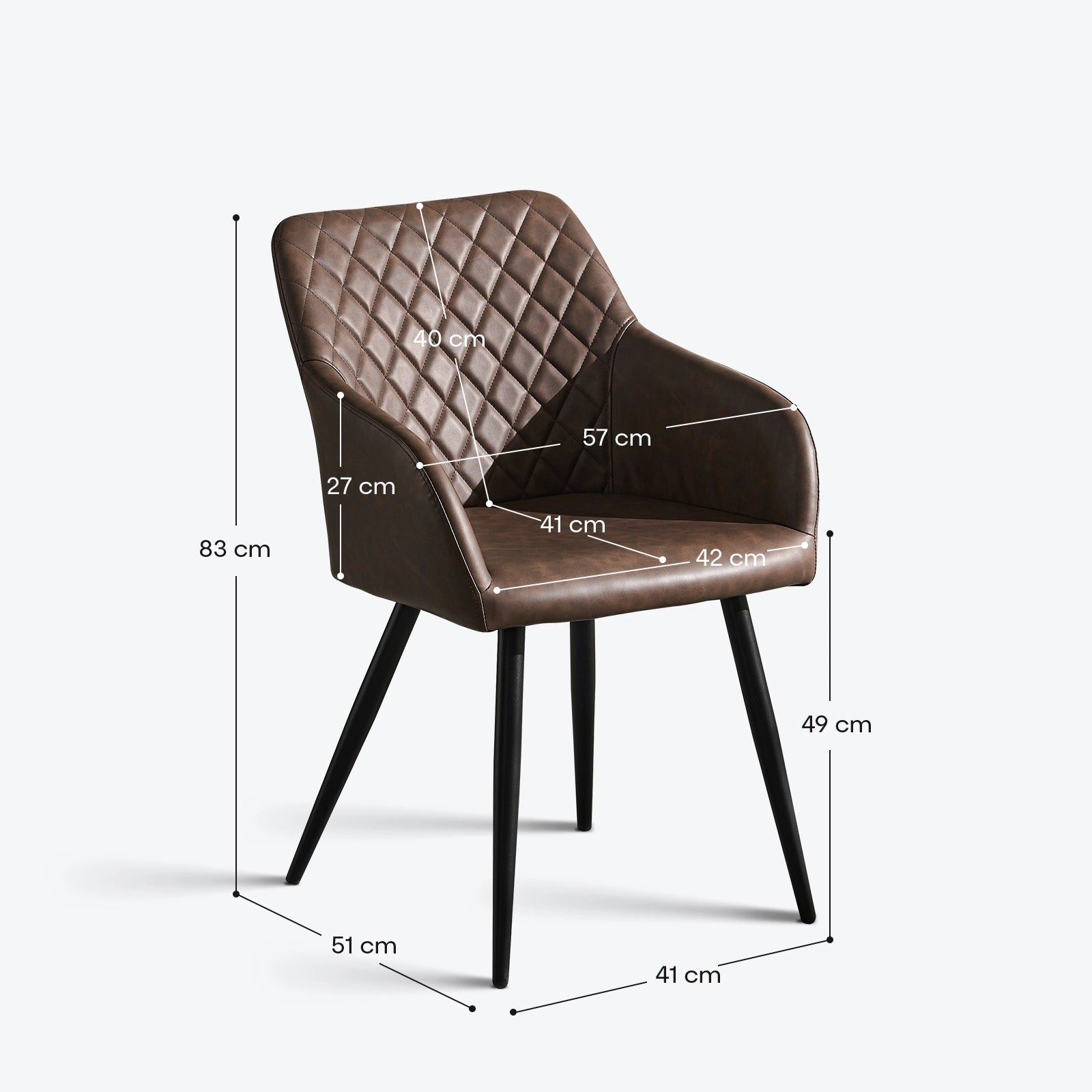 Moree Brown Faux Leather Dining Chair Detailed Dimensions and Measurements Diagram