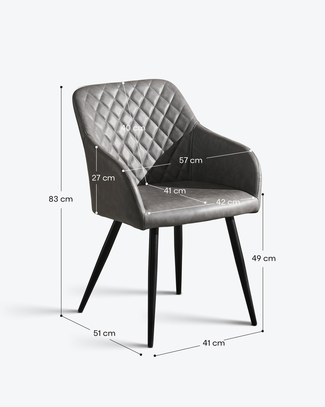 Moree light grey Faux Leather Dining Chair Detailed Dimensions and Measurements Diagram