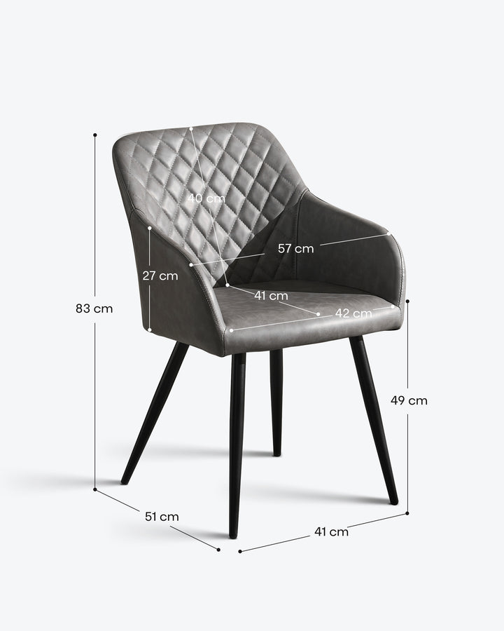 Moree light grey Faux Leather Dining Chair Detailed Dimensions and Measurements Diagram