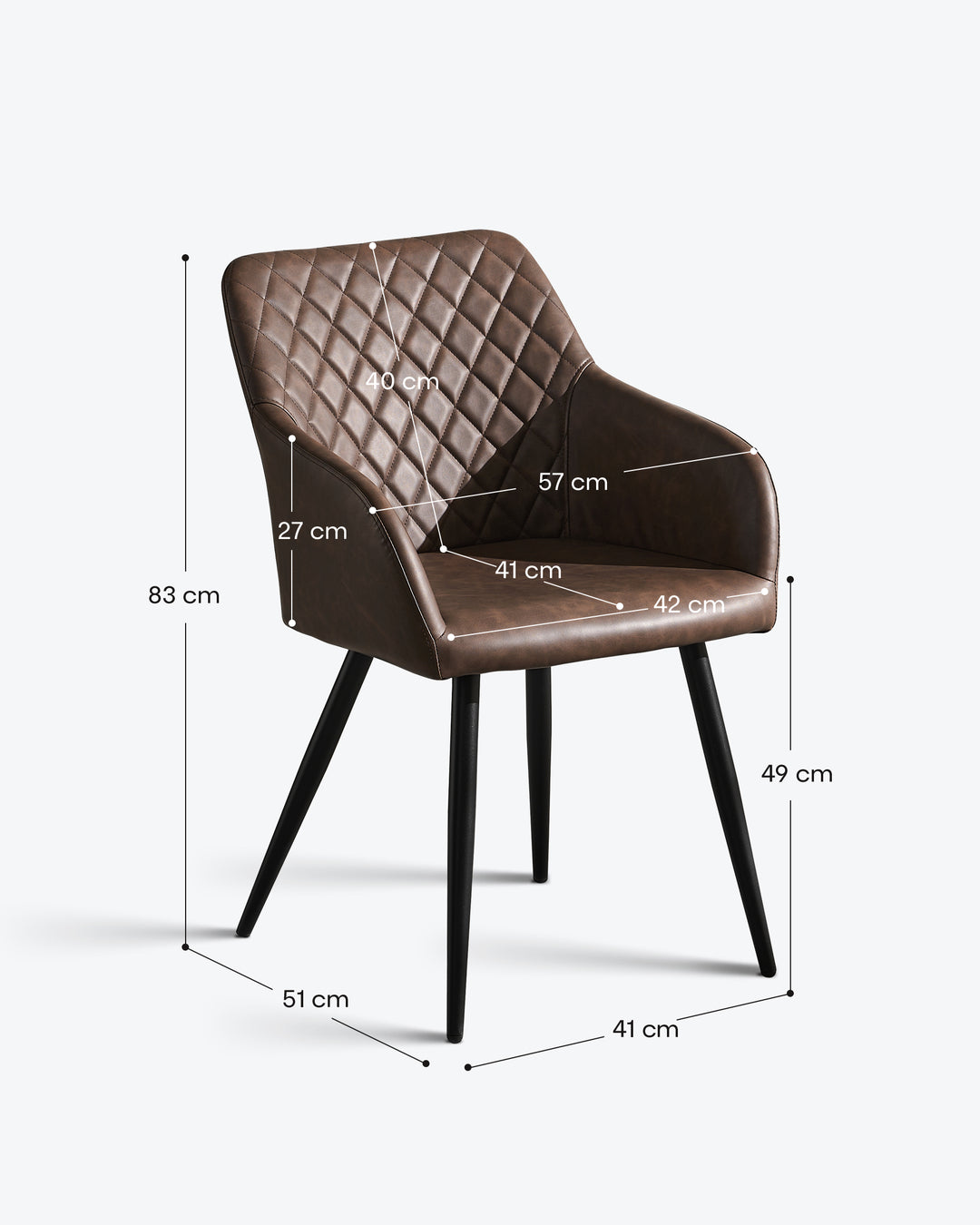Moree Brown Faux Leather Dining Chair Detailed Dimensions and Measurements Diagram