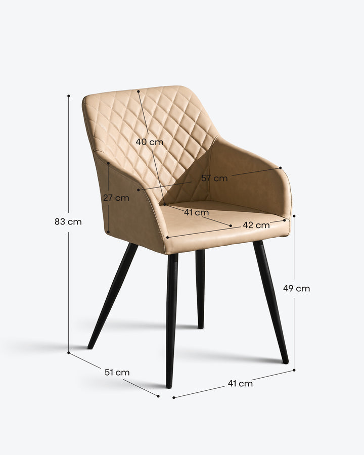 Moree beige Faux Leather Dining Chair Detailed Dimensions and Measurements Diagram