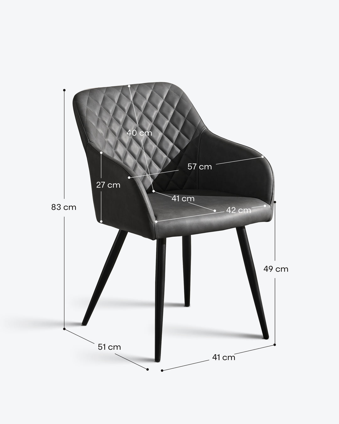 Moree Brown Faux Leather Dining Chair Detailed Dimensions and Measurements Diagram