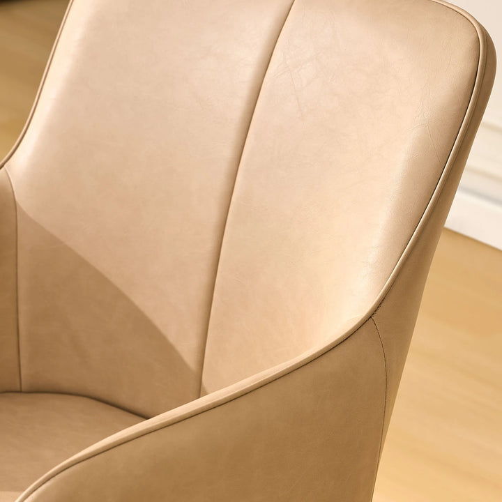 Backrest detail of Muhsina beige faux leather dining chair with stitched design