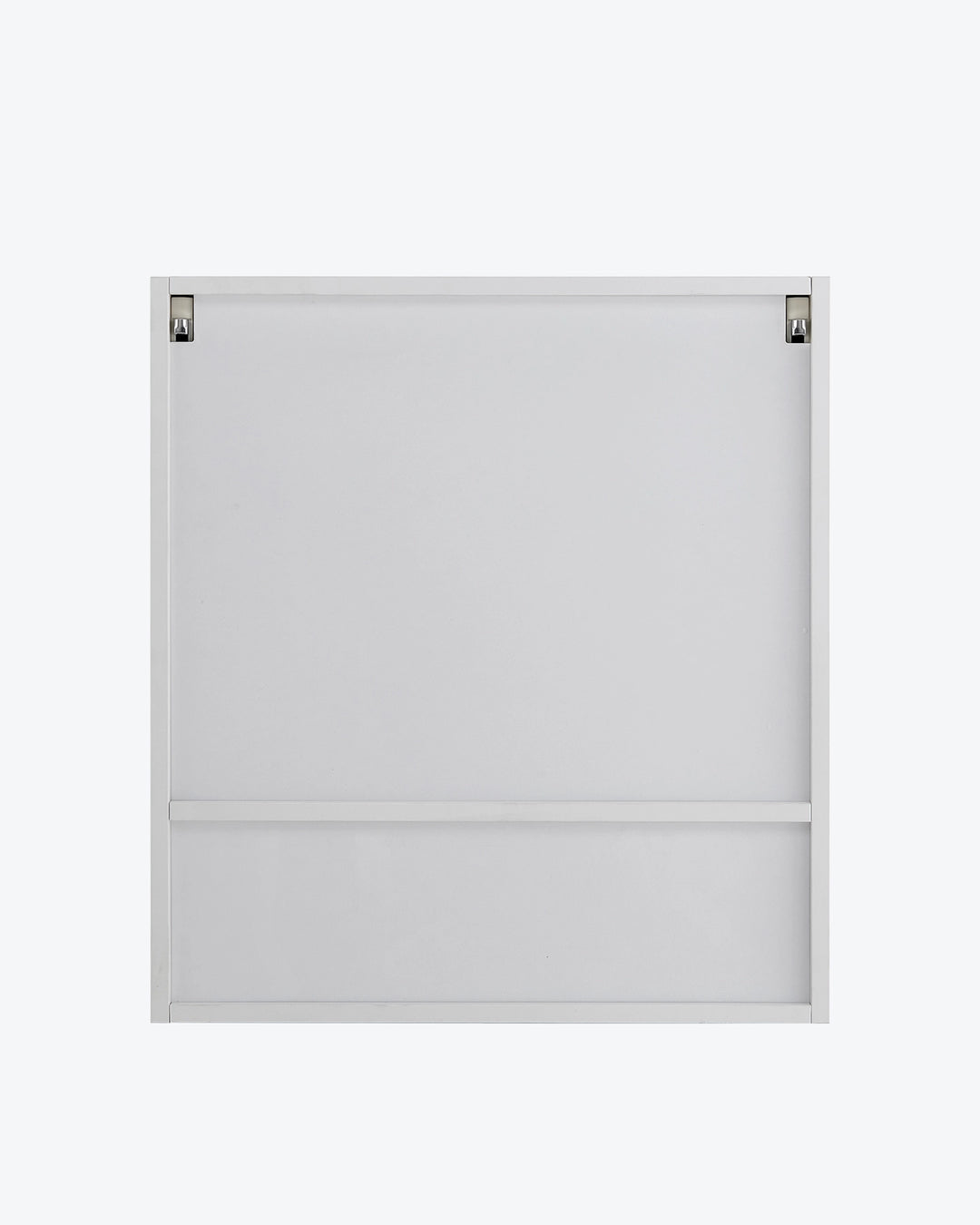 Rear view of the white bathroom mirror cabinet showing its plain back panel and wall-mounting design.