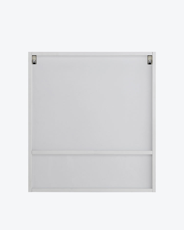 Rear view of the white bathroom mirror cabinet showing its plain back panel and wall-mounting design.