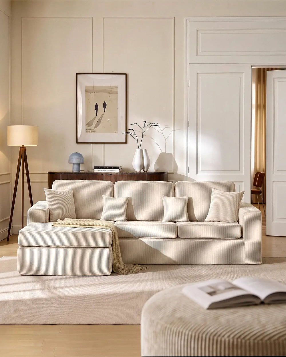 Nodo cream modular corner sofa in a modern living room