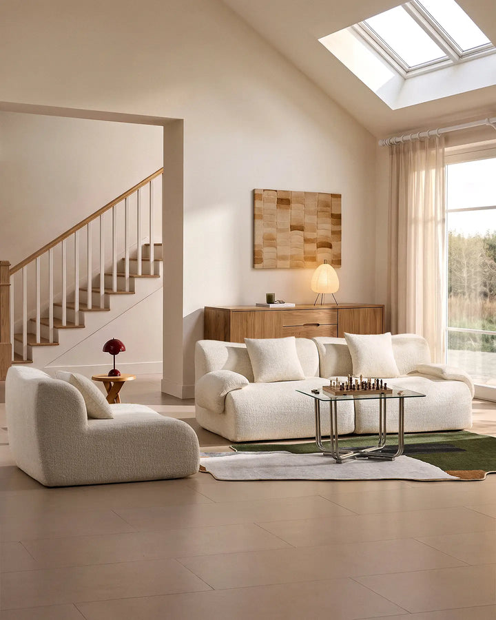 Nola modular sofa reconfigured by removing the middle module to create a compact sofa and a separate standalone armchair.