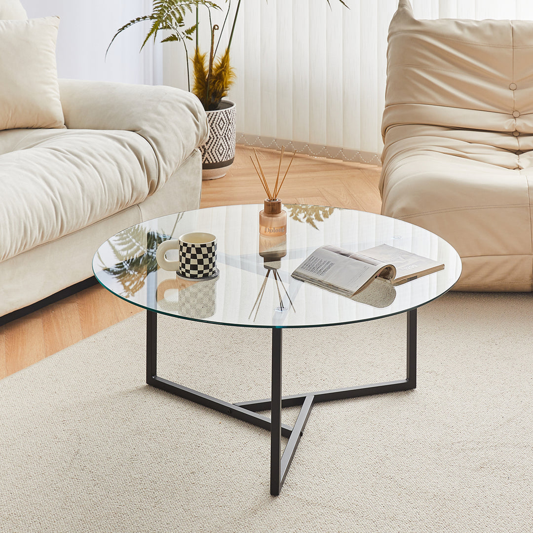 Okkra Round Glass Coffee Table [Clear Glass] [Black Glass]