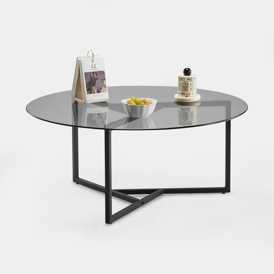 Okkra Round Glass Coffee Table [Clear Glass] [Black Glass]